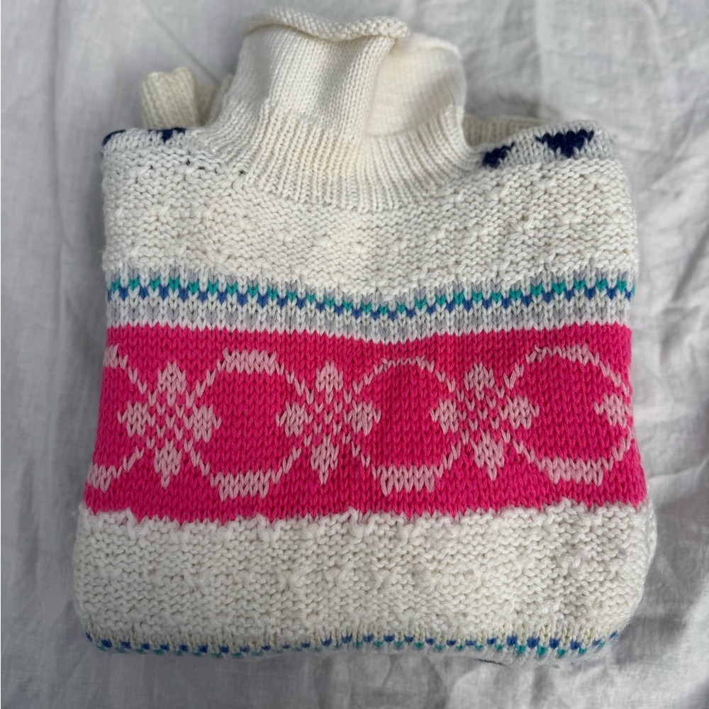 VINTAGE Obermeyer Medium Women’s Wool turtleneck sweater cream colorful knit OS - Picture 5 of 15